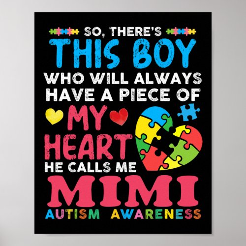 Theres This Boy He Calls Me Mimi Autism Awareness Poster