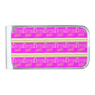 Theresa design shocking pink and gold playing car silver finish money clip