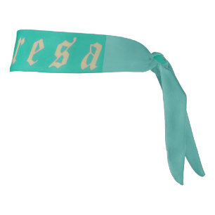 Theresa Graphic name design aqua blue and red Tie Headband