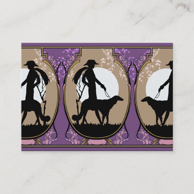 Theresa in Brown & Plum - Art Deco Lady with Dog Business Card (Front)