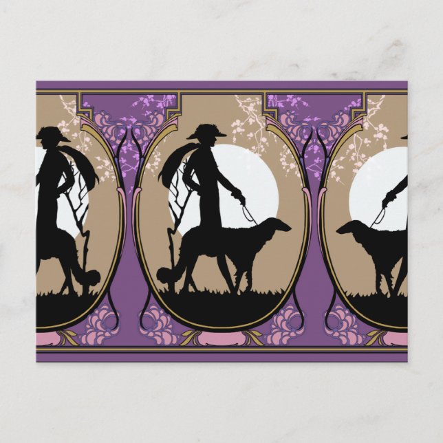 Theresa in Brown & Plum - Art Deco Lady with Dog Postcard (Front)