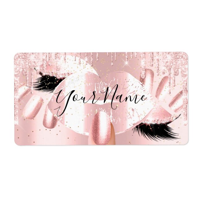 Theresa Pink Glitter Drips Kiss Lips Nails Makeup Label (Front)