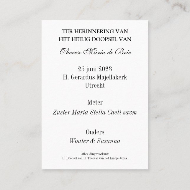 Therese Maria Baptism  Place Card (Back)