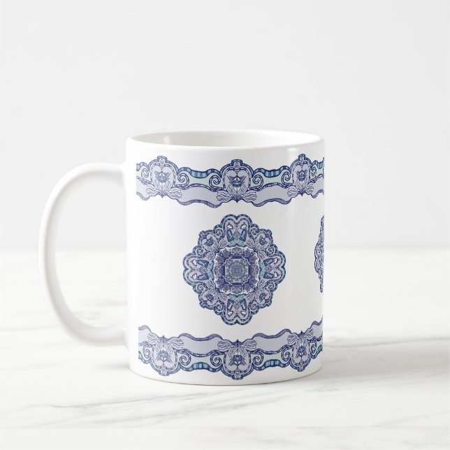 Thermal Tumbler blue China inspired Coffee Mug (Left)