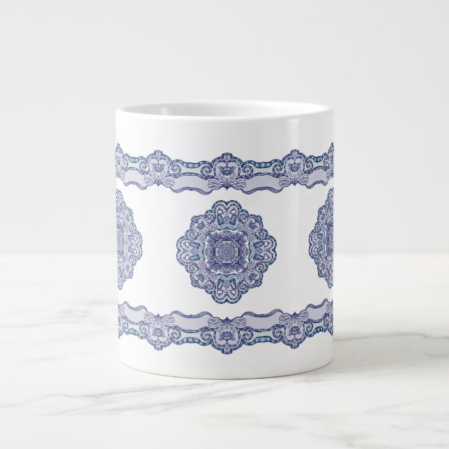 Thermal Tumbler blue China inspired Giant Coffee Mug (Front)