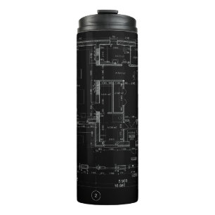 Thermal Tumbler with Architectural Blueprint
