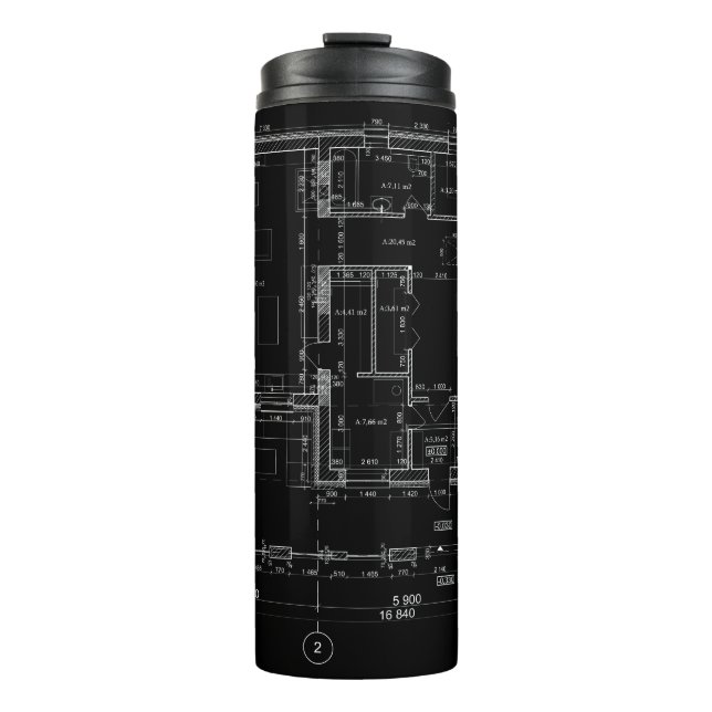 Thermal Tumbler with Architectural Blueprint (Front)