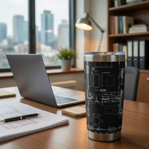 Thermal Tumbler with Architectural Blueprint