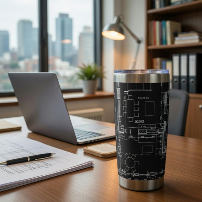 Thermal Tumbler with Architectural Blueprint (Creator Uploaded)