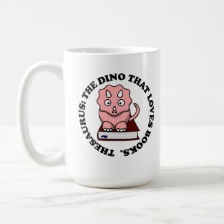 Thesaurus: A Dinosaur Who Loves Reading Books mug