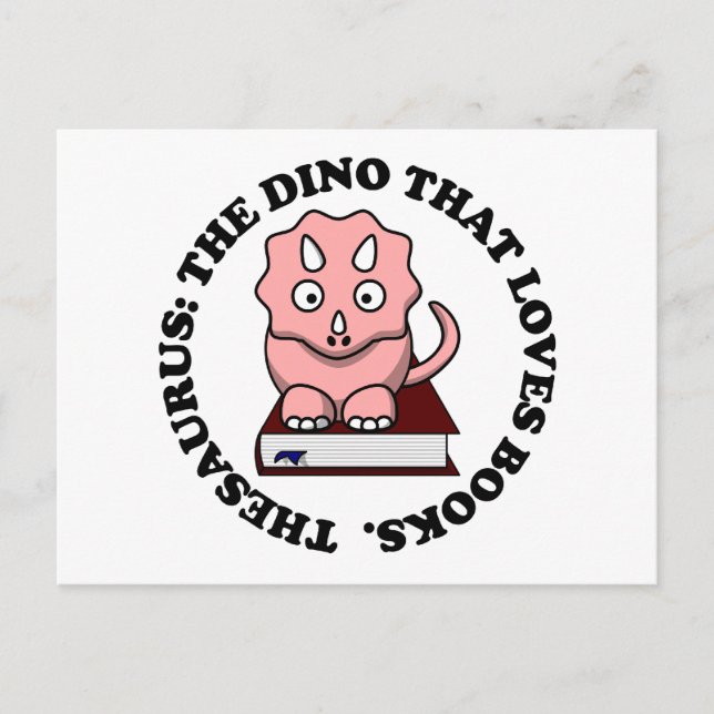 Thesaurus: A Dinosaur Who Loves Reading Books Postcard (Front)