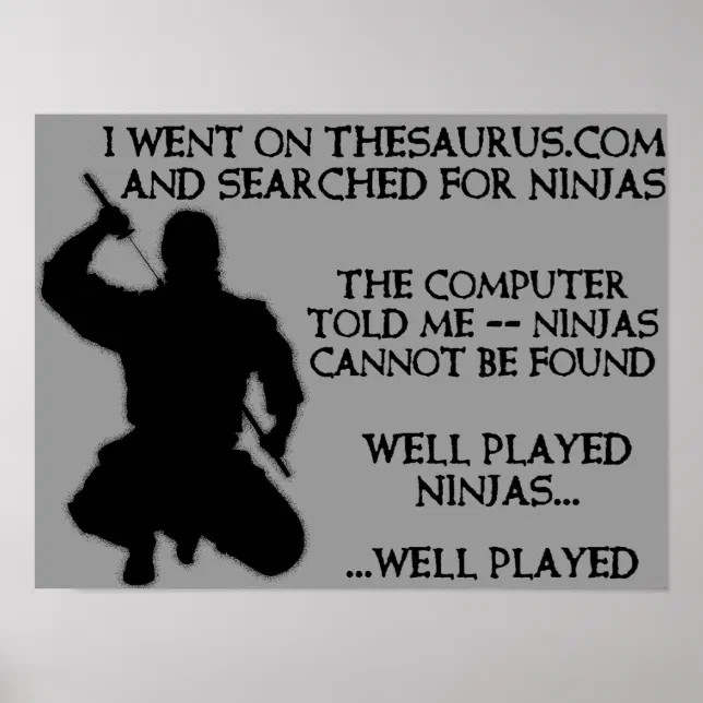 Thesaurus Ninjas Funny Ninja Poster Sign | Zazzle