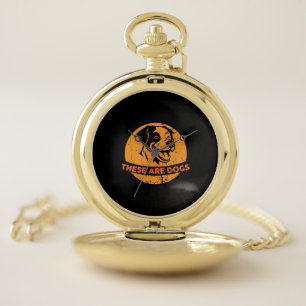 These Are Dogs Bold And Funny Retro Dog Lover Desi Pocket Watch