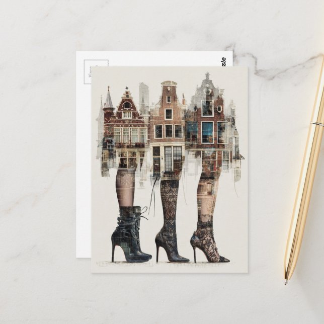 These Houses Have Legs Collage Retro Postcard (Front/Back In Situ)