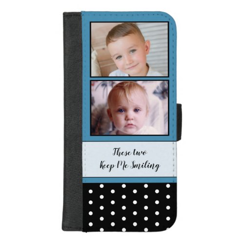These two smiling polka dots photo blue black iPhone 87 plus wallet case