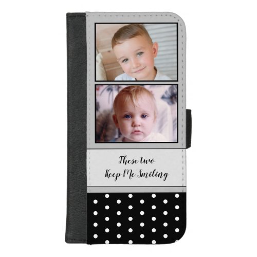 These two smiling polka dots photo grey black iPhone 87 plus wallet case