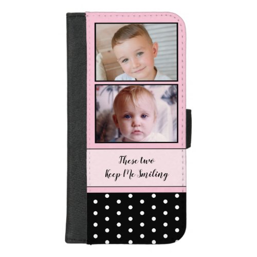 These two smiling polka dots photo pink black iPhone 87 plus wallet case