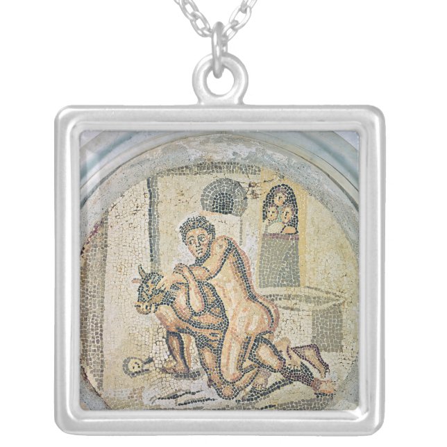 Theseus wrestling with the Minotaur Silver Plated Necklace (Front)
