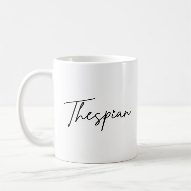 Thespian Typo Black Writing Coffee Mug (Left)