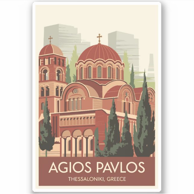 Thessaloniki Agios Pavlos Travel Art Vintage Sticker (Front)