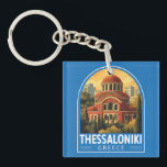 Thessaloniki Greece Agios Pavlos Travel Art Retro Keychain<br><div class="desc">Thessaloniki retro vector travel design. Thessaloniki is a Greek port city on the Thermaic Gulf of the Aegean Sea.</div>