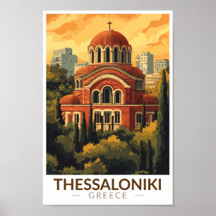 Thessaloniki Greece Agios Pavlos Travel Art Retro Poster