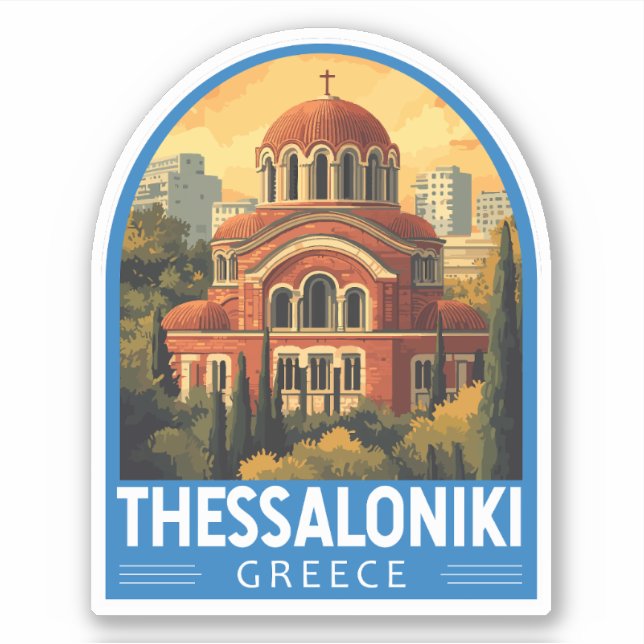 Thessaloniki Greece Agios Pavlos Travel Art Retro Sticker (Front)