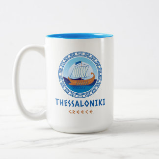 Thessaloniki, Greece Greek Ship Design Two-Tone Coffee Mug