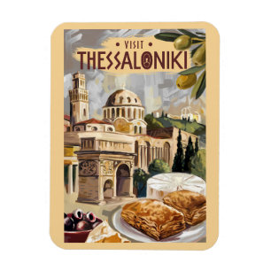 Thessaloniki Greece Painterly Travel Art Vintage Magnet