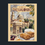 Thessaloniki Greece Painterly Travel Art Vintage Postcard<br><div class="desc">Thessaloniki retro vector travel design. Thessaloniki is a Greek port city on the Thermaic Gulf of the Aegean Sea.</div>