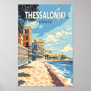 Thessaloniki Greece Travel Art Vintage Poster