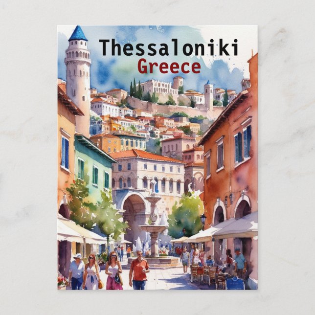 Thessaloniki Greece Travel watercolor paintings  Postcard (Front)
