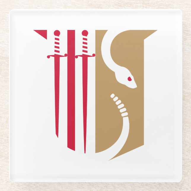 Theta Chi Fraternity Shield Swords & Serpent Glass Coaster (Front)