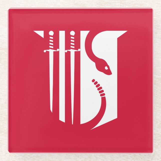 Theta Chi Fraternity Shield Swords & Serpent Glass Coaster (Front)
