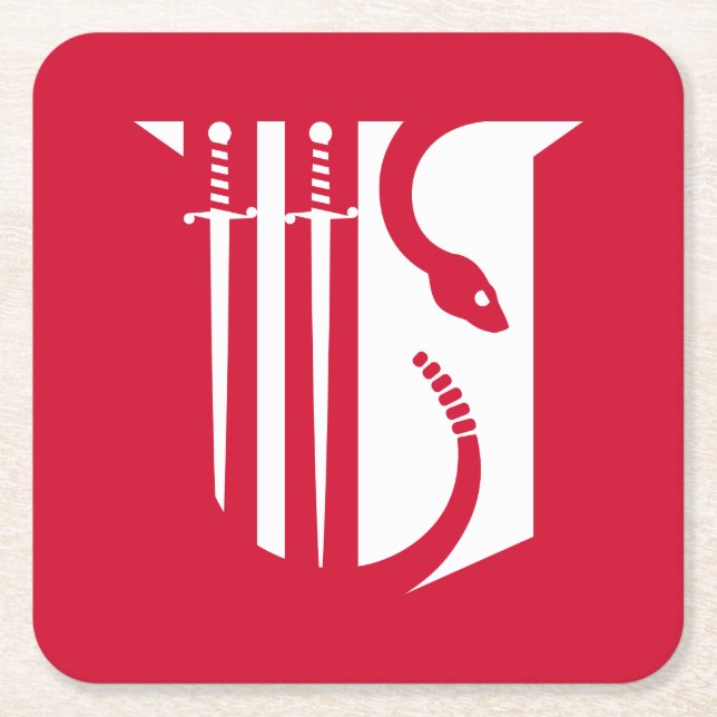 Theta Chi Fraternity Shield Swords & Serpent Square Paper Coaster (Front)