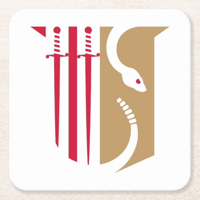Theta Chi Fraternity Shield Swords & Serpent Square Paper Coaster (Front)