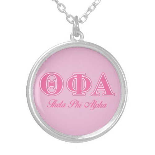 Theta Phi Alpha Pink Letters Silver Plated Necklace