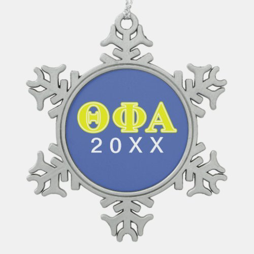 Theta Phi Alpha Yellow Letters Snowflake Pewter Christmas Ornament