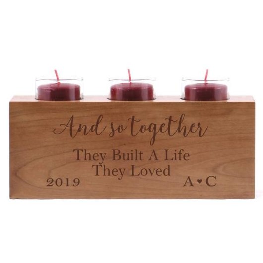 They Built a Life Cherry Wooden Candle Holder (Front)