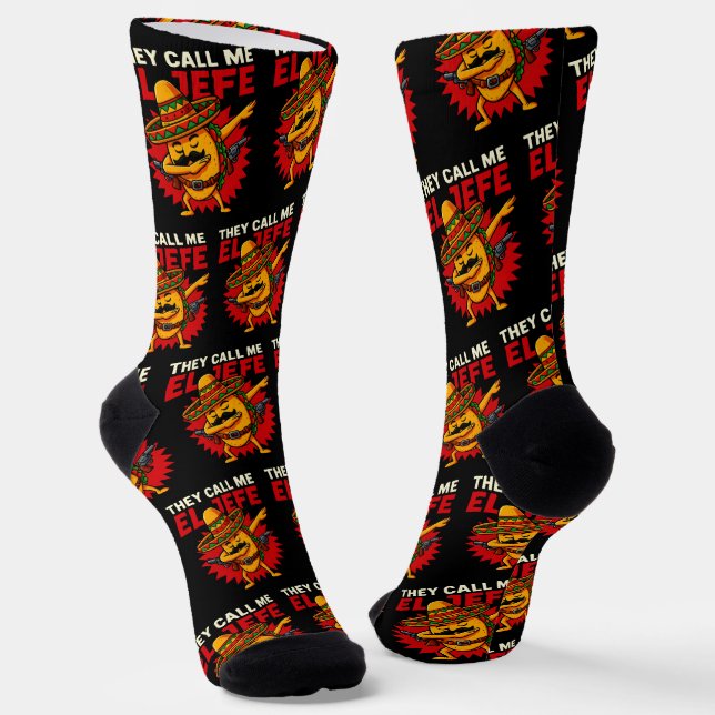 They Call Me El Jefe Taco Funny Boss Cinco De Mayo Socks (Angled)