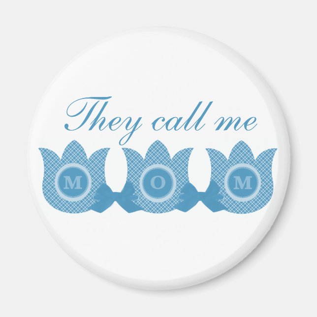 They Call Me Mom Plaid Tulips Magnet (Blue) (Front)
