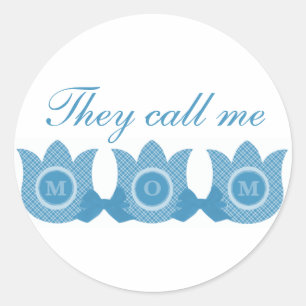 They Call Me Mom Plaid Tulips Stickers (Blue)