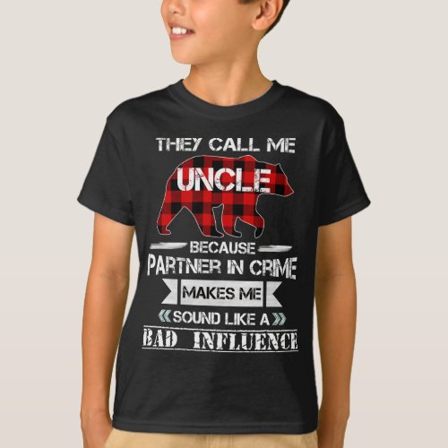 They Call me Uncle Bear Red Plaid Matching Pajama  T_Shirt