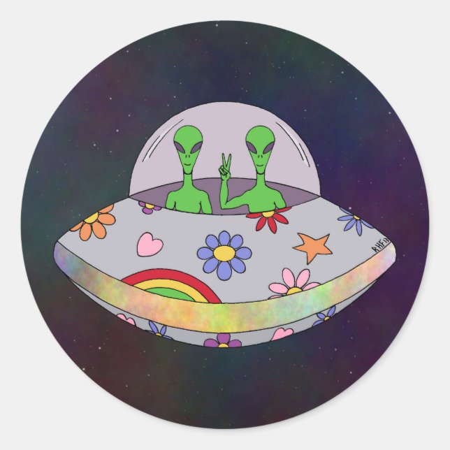They Come in Peace UFO Classic Round Sticker (Front)