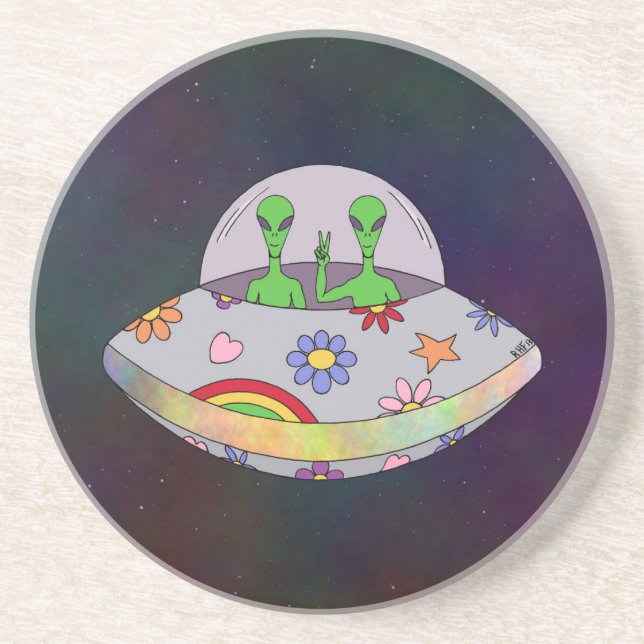 They Come in Peace UFO Drink Coaster (Front)