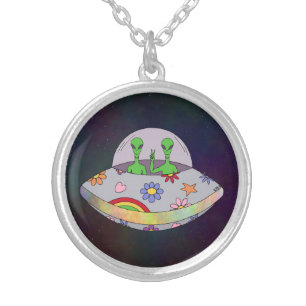 They Come in Peace UFO Silver Plated Necklace