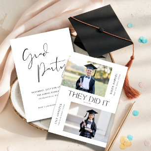 They Did It Kindergarten Double Graduation Photo Invitation