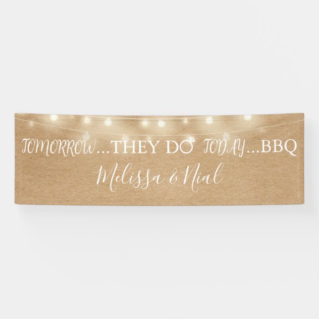 They Do BBQ Rustic String Lights Engagement  Banner (Horizontal)