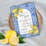 They Found Main Squeeze Lemon & Tile Engagement Invitation<br><div class="desc">Celebrate the partners to be with this gender neutral Mediterranean tile and lemon theme. Perfect for an engagement party, bridal shower or wedding, all text is editable for any event by clicking “personalize this template” and if needed “edit using design tool” to customize further. Make sure to check out the...</div>