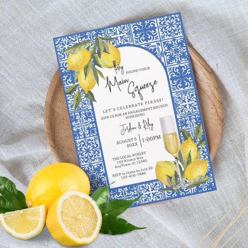 They Found Main Squeeze Lemon  Tile Engagement Invitation